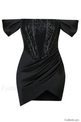 Nadia Off Stylish Shoulder Mini Dress S / Black