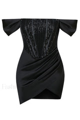 Nadia Off Stylish Shoulder Mini Dress S / Black