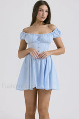 Nala French Navy Charming Gathered Mini Dress