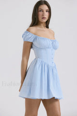 Nala French Navy Charming Gathered Mini Dress