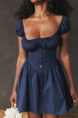 Nala French Navy Charming Gathered Mini Dress