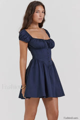 Nala French Navy Charming Gathered Mini Dress
