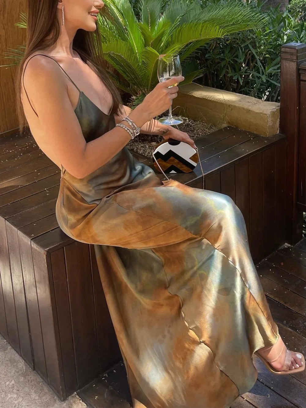 Neptune Satin Open Trendy Back Long Dress Dresses