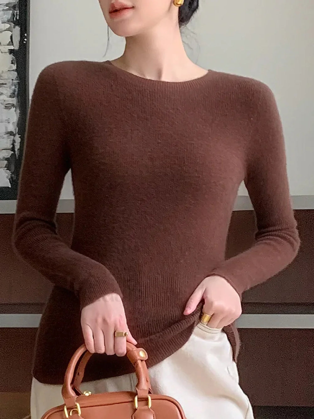 New Fashion Women’s Slim O neck Half Sleeve Pullover Solid Color Merino Wool Sweater Sweaters L