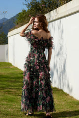 Nola Ruched Stylish Floral Maxi Dress