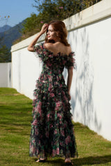 Nola Ruched Stylish Floral Maxi Dress