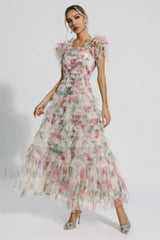 Nola Ruched Stylish Floral Maxi Dress