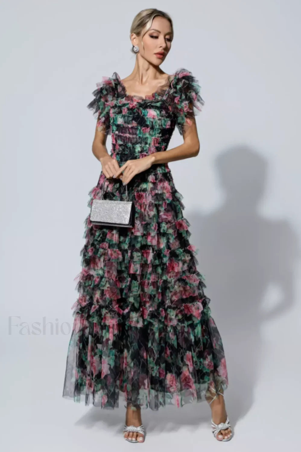 Nola Ruched Stylish Floral Maxi Dress