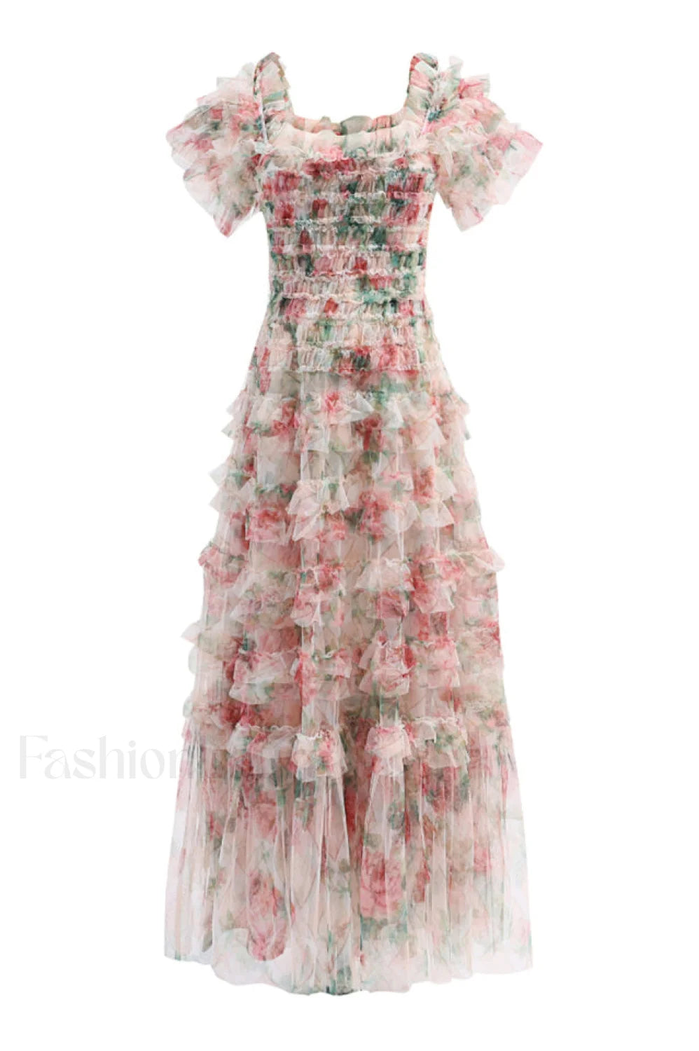 Nola Ruched Stylish Floral Maxi Dress S / Apricot Floral