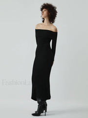 Nostalgia Off Shoulder Long Modern Sleeve Long Sweater Dress Sweaters L
