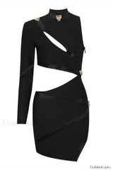 Nude One Shoulder Charming Cutout Bandage Dress XS / Black