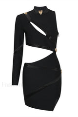 Nude One Shoulder Charming Cutout Bandage Dress XS / Black