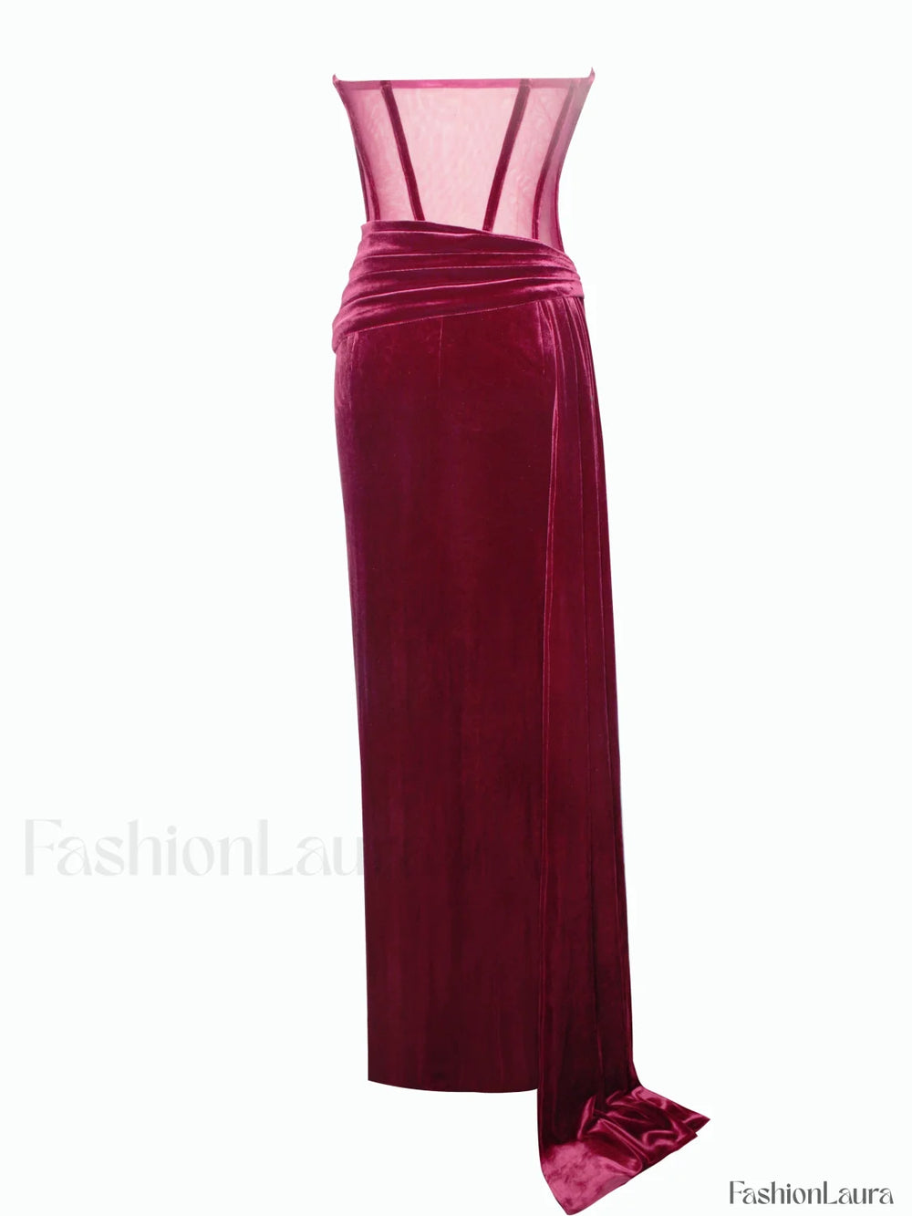 Octavia Burgundy Draping Crystal Graceful Corset High Slit Velvet Gown Gowns