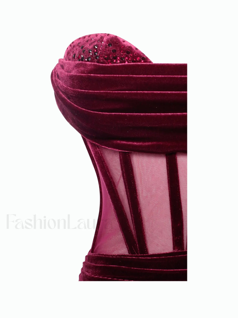 Octavia Burgundy Draping Crystal Graceful Corset High Slit Velvet Gown Gowns