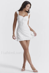 Odessa White Stylish Embroidered Mini Dress
