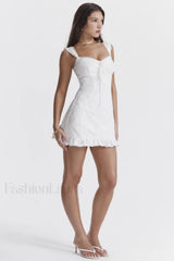 Odessa White Stylish Embroidered Mini Dress