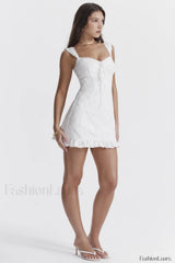 Odessa White Stylish Embroidered Mini Dress