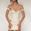 Off Shoulder Crop Vest Two Piece Set Beige / S