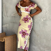 Off Shoulder Split Floral Dress