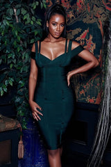 Off Shoulder Stylish Bodycon Bandage Dress XS / Evergreen