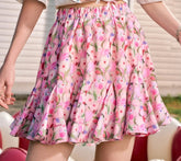 Oil Painting Floral High Waist Skirt Pink / S