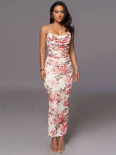 One Shoulder Bodycon Floral Dress Pink / S