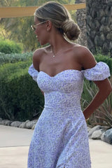 One Shoulder Floral Split Slim Fit Floral Dress