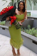 One Shoulder Halter Charming Fur Swing Dress