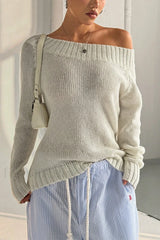 One Shoulder Knit Pullover Sweater White / S