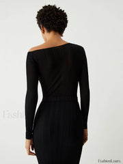 One Shoulder Off Trendy Knit Midi Dress Dresses