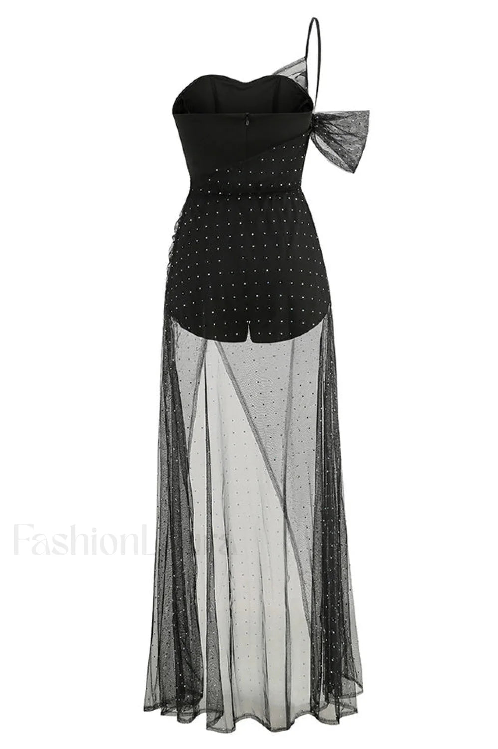 One Shoulder Rhinestone Charming Mesh Maxi Dress