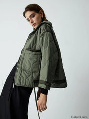 Open Collar Graceful Quilted Coat Green / XS Winter Coats