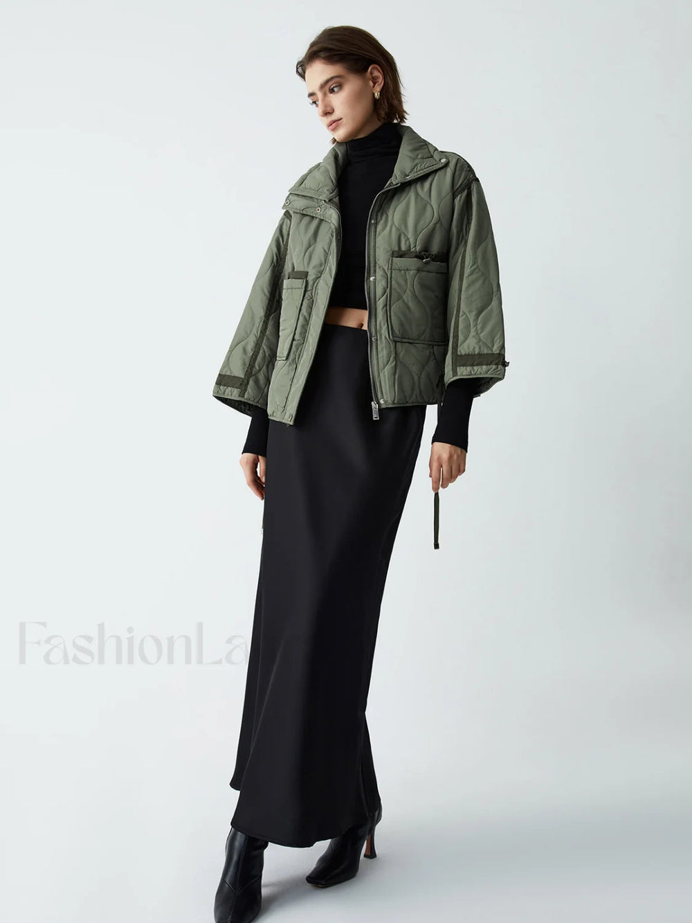 Open Collar Graceful Quilted Coat Winter Coats