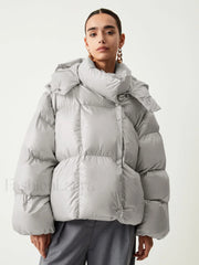 Open Collar Quilted Trendy Hooded Puffer Coat Down Coats