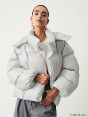 Open Collar Quilted Trendy Hooded Puffer Coat Down Coats