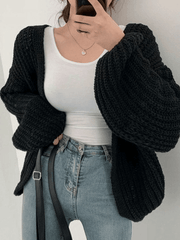 Open Front Long Sleeve Knit Cardigan Black / ONE SIZE Sweaters