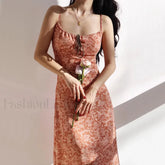 Orange Shirred Smocked Floral Dress orange Midi / S