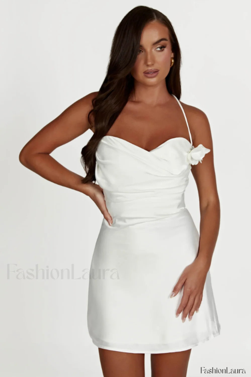 Otillie Rose Halter Charming Satin Mini Dress