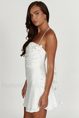 Otillie Rose Halter Charming Satin Mini Dress