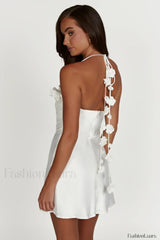 Otillie Rose Halter Charming Satin Mini Dress XS / White