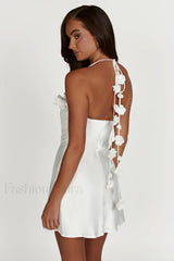 Otillie Rose Halter Charming Satin Mini Dress XS / White