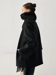 Oversized Button down Wool Coat Modern with Matching Fringed Scarf Wool Coats