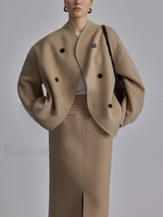 Oversized Charming Button Down Jacket Khaki / XS Jackets