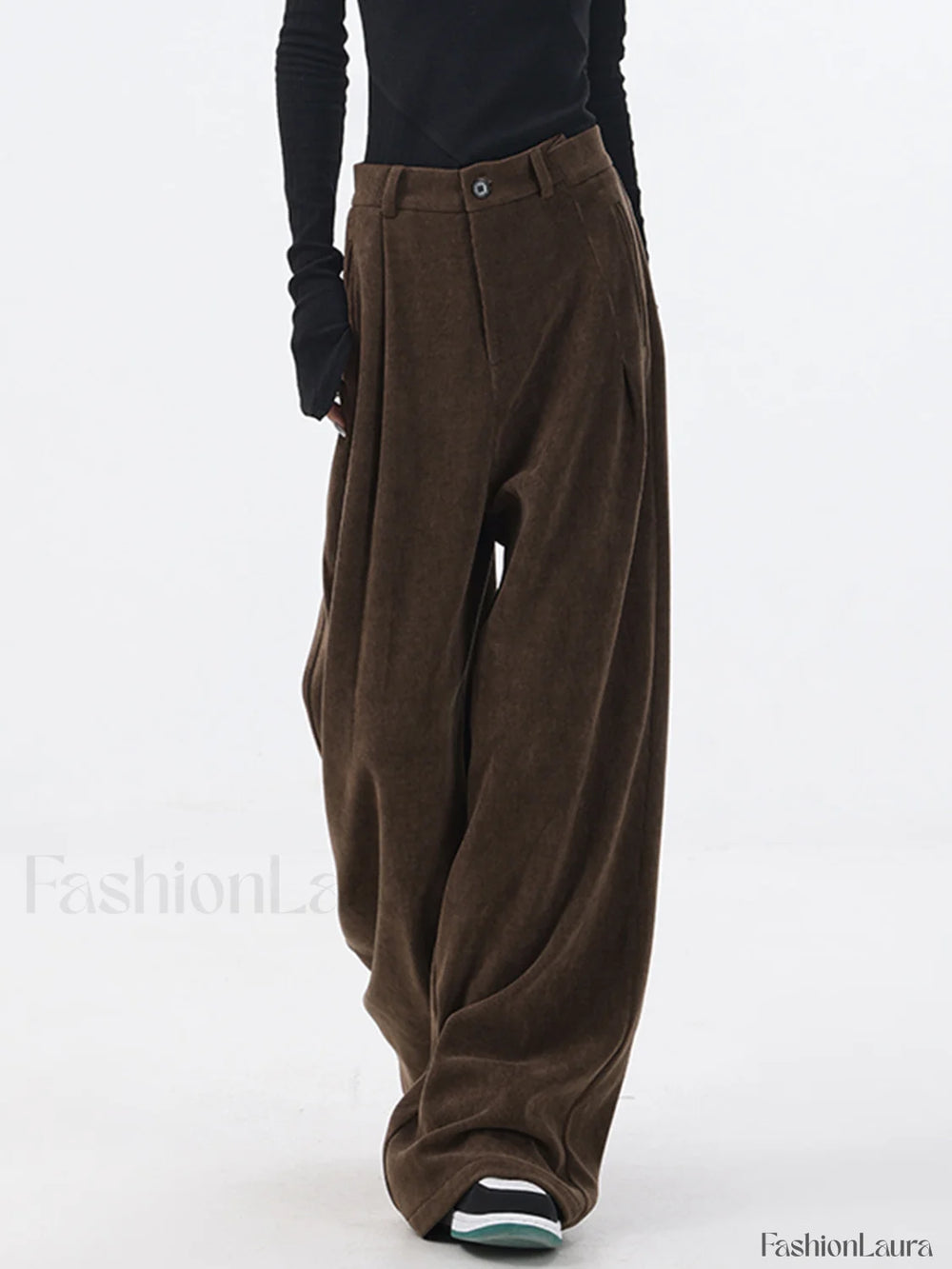 Oversized Corduroy Pleated Trendy Wide Leg Pants Brown / XS Pants