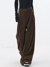 Oversized Corduroy Pleated Trendy Wide Leg Pants Brown / XS Pants