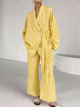 Oversized Knotted Graceful Striped Pants Set Yellow / XS Pant Sets