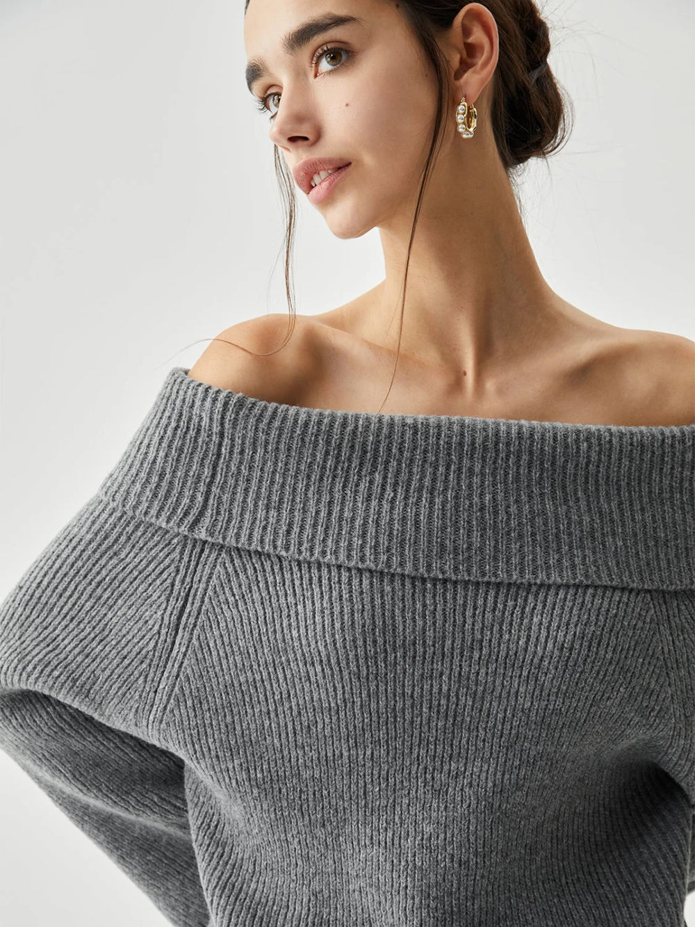 Oversized Overfold Off Trendy Shoulder Knit Sweater Sweaters L