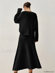 Oversized Sweater Two Trendy Piece Skirt Set Sweaters L
