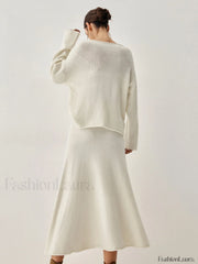 Oversized Sweater Two Trendy Piece Skirt Set Sweaters L