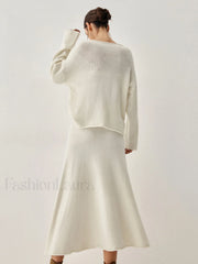 Oversized Sweater Two Trendy Piece Skirt Set Sweaters L